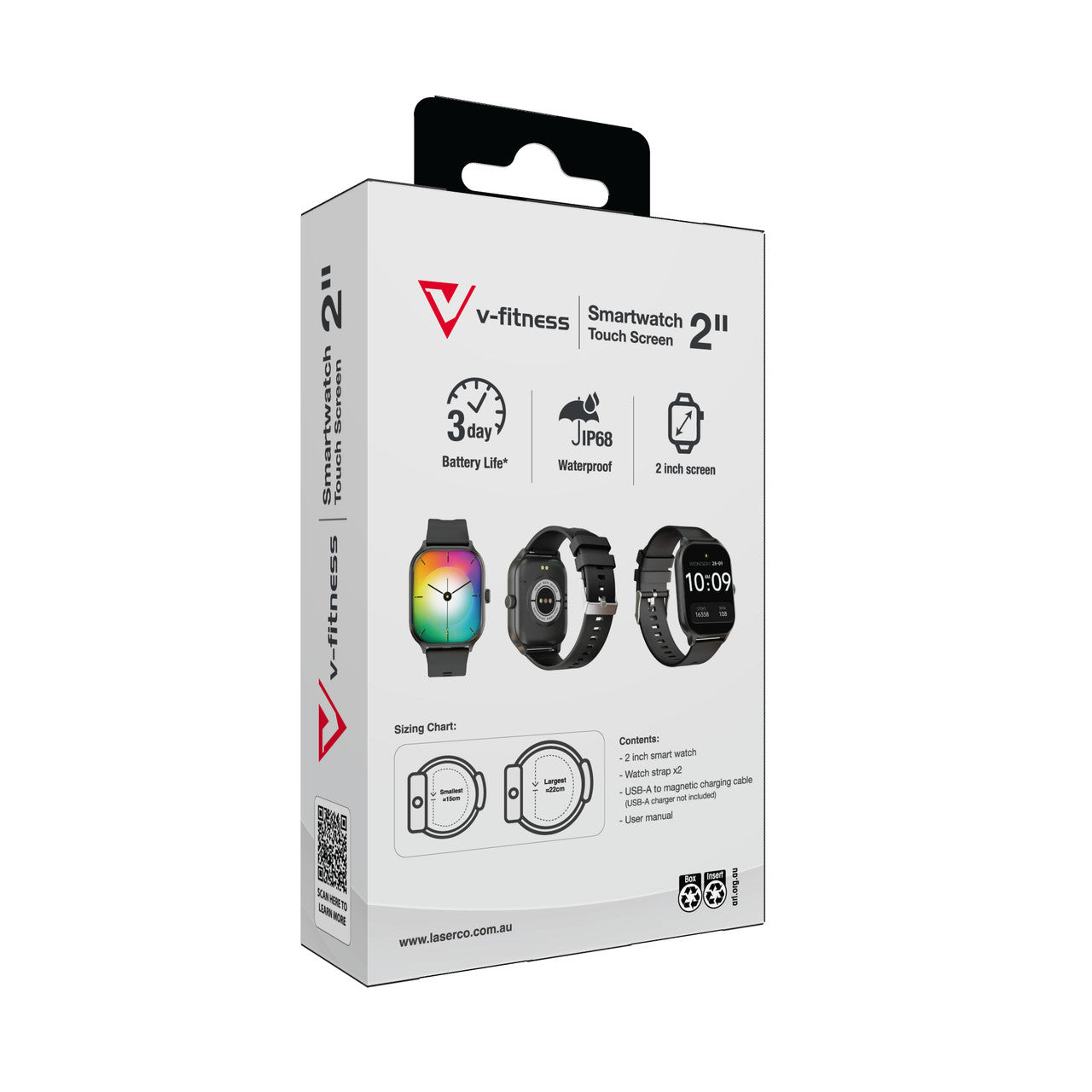 Black V-Fitness Smart Watch with 2-inch touch screen for men, stylish men's watch by Hlpmedical with digital display.