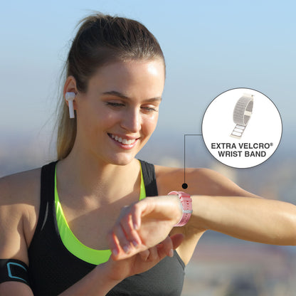 Hlpmedical V-Fitness Smart Watch with 2-inch touch screen in pink, men's fashion watch featuring digital display and sleek design.