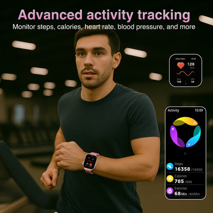 Hlpmedical V-Fitness Smart Watch with GPS, 2.1-inch pink display, men's fashion watch, stylish and functional timepiece.