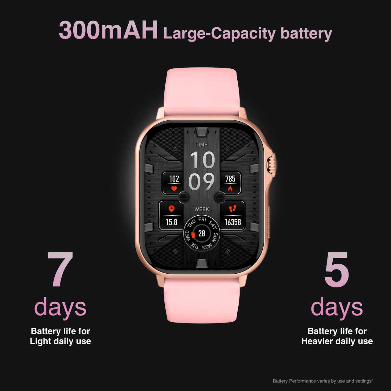 Hlpmedical V-Fitness smart watch with GPS and 2.1-inch pink display, men's fashion wristwatch with modern design.