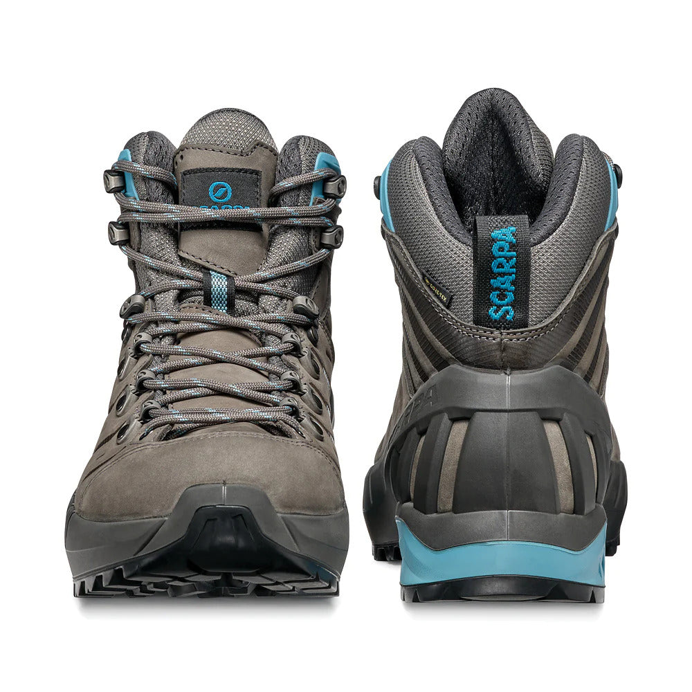 Scarpa women's Cyclone Gore-Tex hiking boots with Vibram sole in grey and arctic, size EU 41, designed for trekking and outdoor adventures.