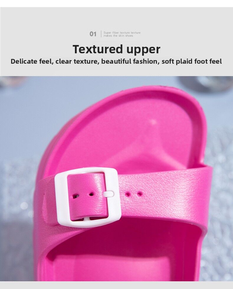 Hlpmedical pink slide sandals with thick sole, buckle detail, EVA material, non-slip sole, casual Birkenstock style for women.