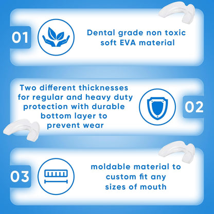Hlpmedical moldable dental mouth guard for teeth grinding, suitable for night sleeping, shown in a 4-pack.