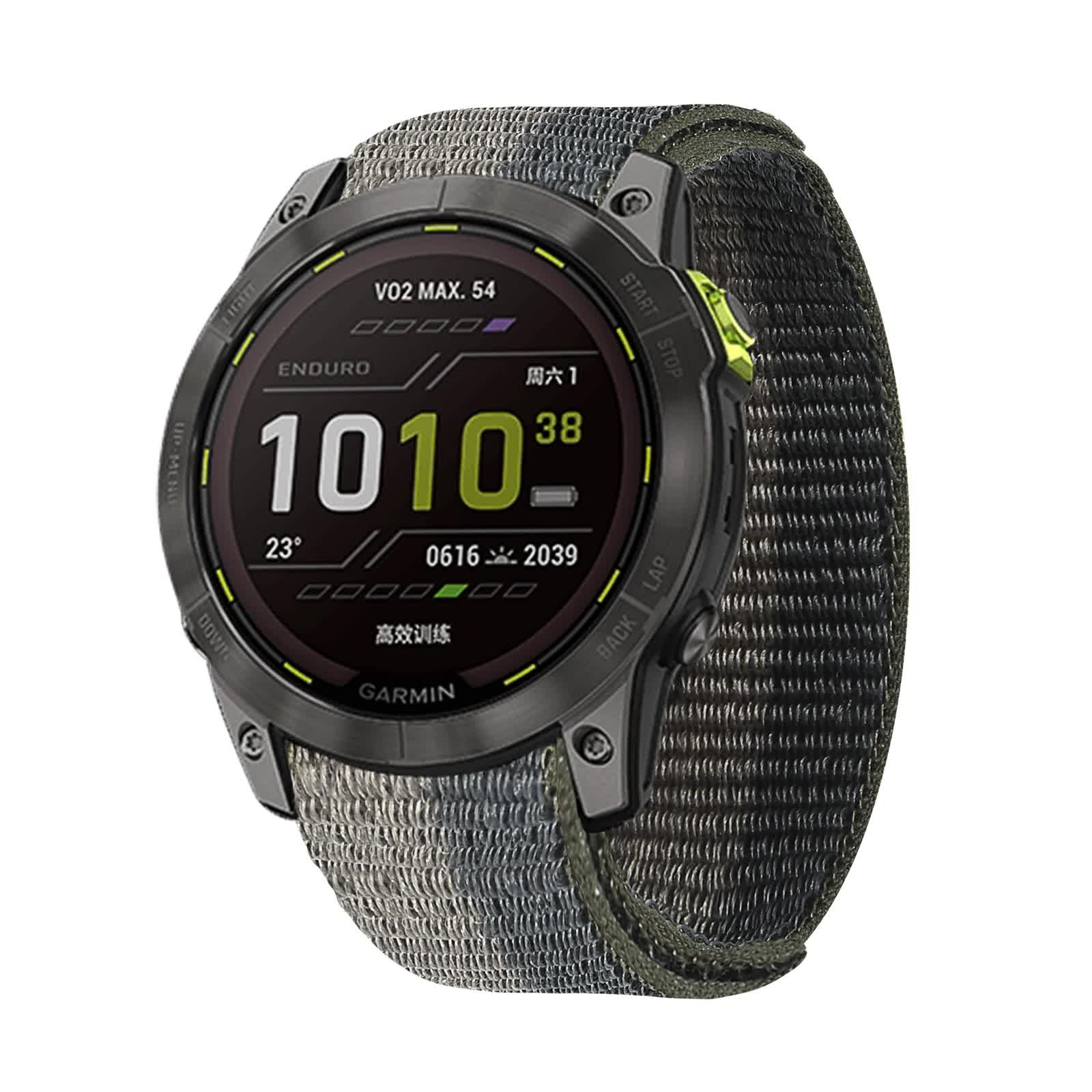 Nylon watch band for Garmin Enduro 2, Fenix 6X, 5X, 7X, and Epix Gen 2 smartwatches, black and lightweight for women.