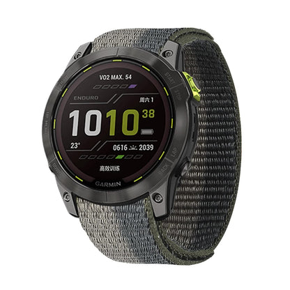 Nylon watch band for Garmin Enduro 2, Fenix 6X, 5X, 7X, and Epix Gen 2 smartwatches, black and lightweight for women.