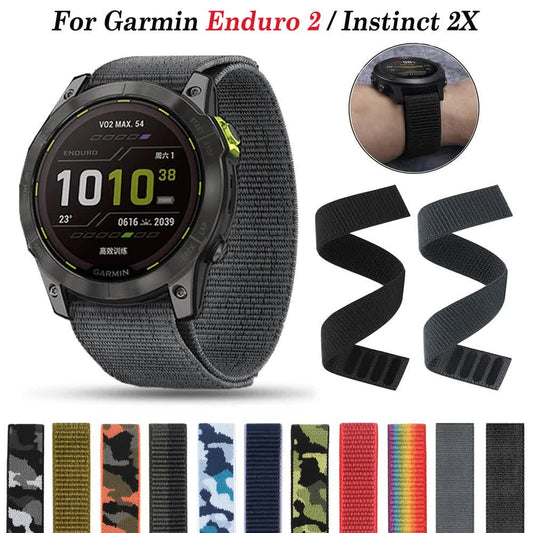 Nylon watch band for Garmin Enduro 2, Fenix 6X, 6 Pro, 5X, 7X, Epix Gen 2 smart watches, lightweight and adjustable.