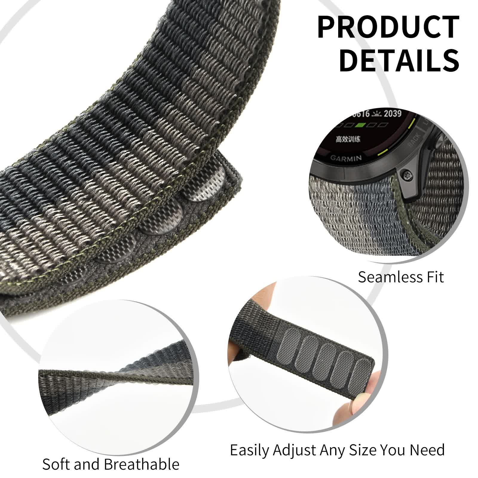 Nylon watch band for Garmin Enduro 2, Fenix 6X, 6 Pro, 5X, 5 Plus, 7X, Epix Gen 2 smart watches, lightweight and comfortable.