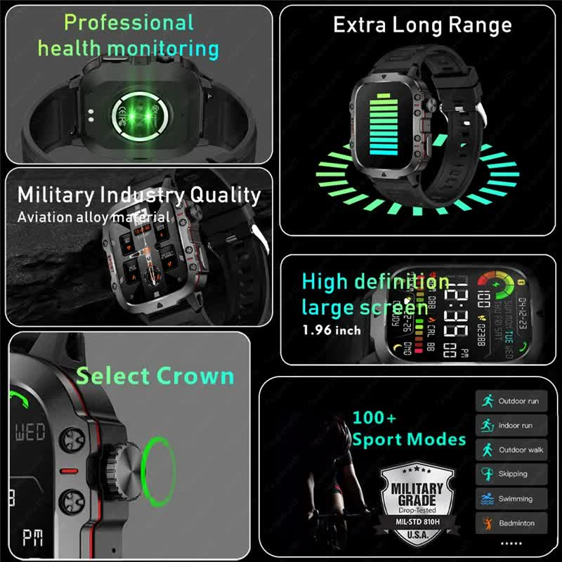 Beige rugged smart fitness watch by Hlpmedical with waterproof design, multi-sport modes, and health tracking features.