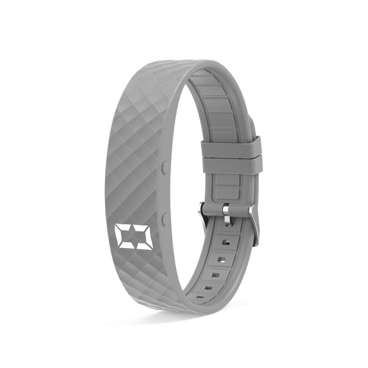 Grey Hlpmedical smart vibrating alarm watch with digital fitness tracker, pedometer, sleep monitor, and stylish women's wristband.