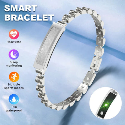Silver no-screen smart watch for women by Hlpmedical, stylish fashion accessory with a sleek, modern design.