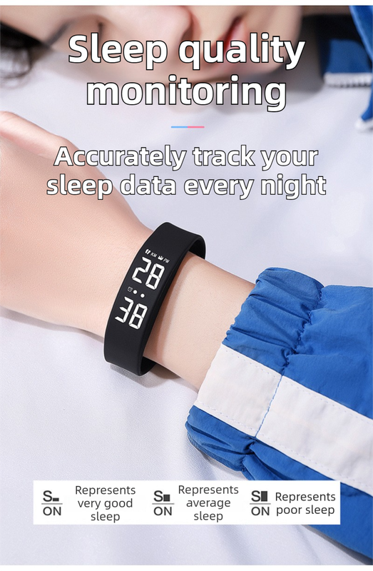 Orange silicone wristband smartwatch with silent vibration alarm, discreet wake-up device, and 3 alarm settings for teens and adults.