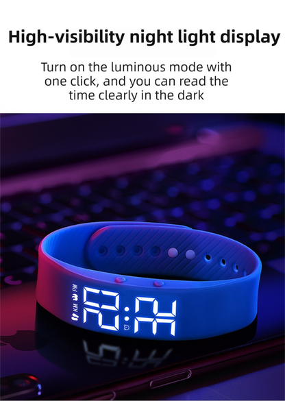 Orange silicone wristband with silent vibration alarm, featuring three settings, designed for discreet wake-up for teens and adults.