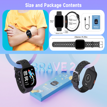 Purple kids' smart watch by Hlpmedical featuring fitness tracker, heart rate monitor, pedometer, 14 sport modes, and waterproof design.