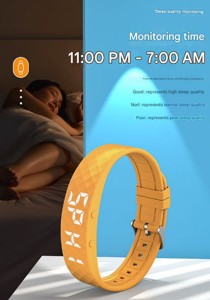 Rose red smart vibrating alarm watch by Hlpmedical featuring digital display, fitness tracker, pedometer, and sleep monitoring.