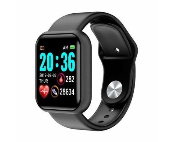 Black Hlpmedical smart fitness tracker watch with heart rate, blood pressure monitor, waterproof sports band, Fitbit Versa style for women.