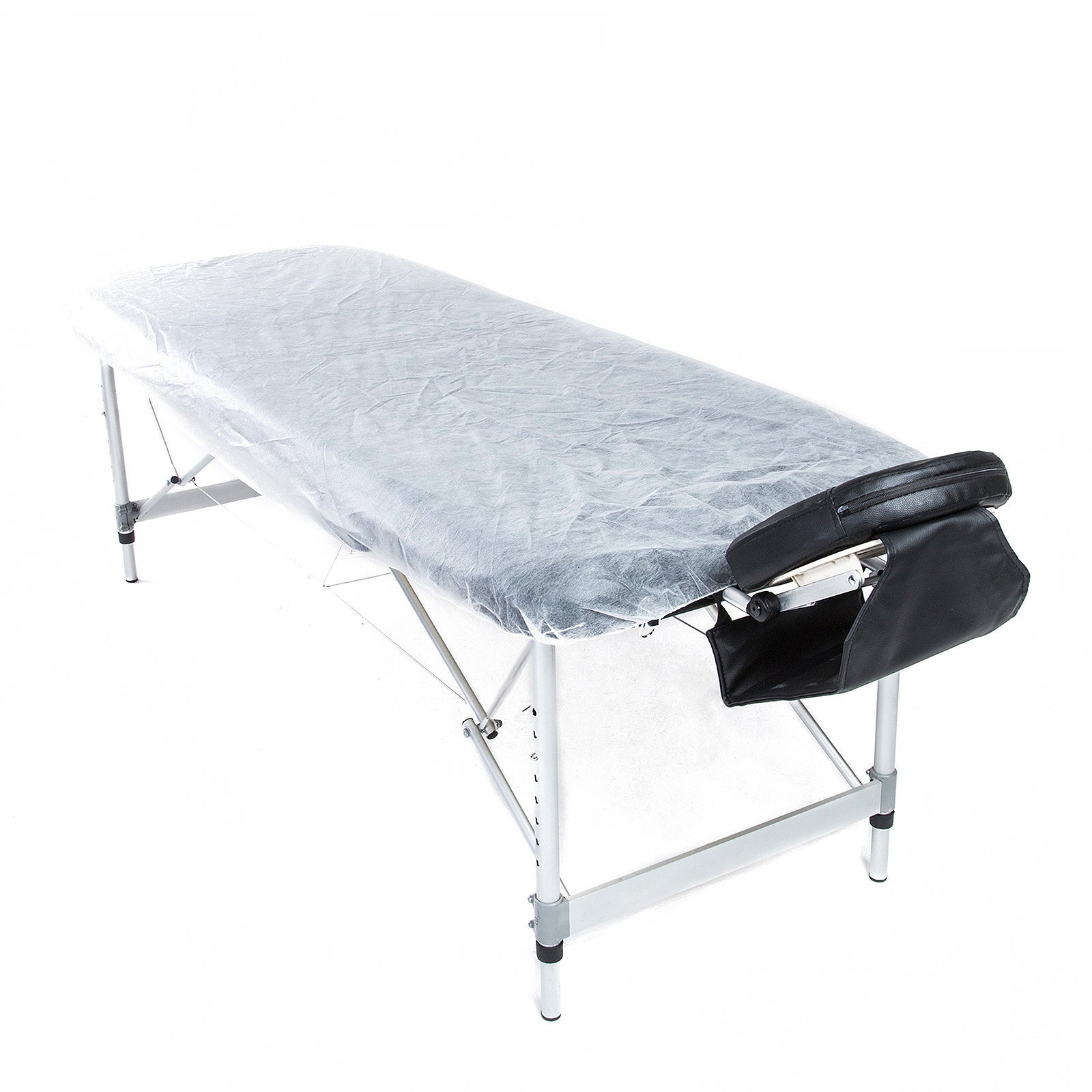 Set of 30 disposable massage table sheet covers in white, measuring 180cm by 75cm, suitable for massage chairs and therapy tables.