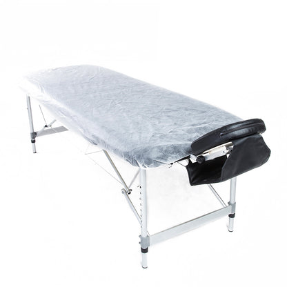 Set of 30 disposable massage table sheet covers in white, measuring 180cm by 75cm, suitable for massage chairs and therapy tables.