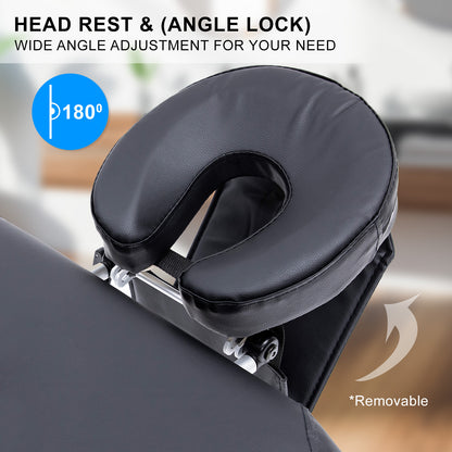 Black aluminium portable beauty massage table bed, 3-fold design, 70cm width, suitable for professional massage therapy.