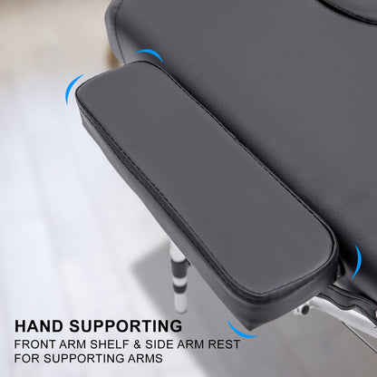 Black aluminium portable beauty massage table bed, 3-fold design, 70cm width, ideal for professional massage and beauty treatments.