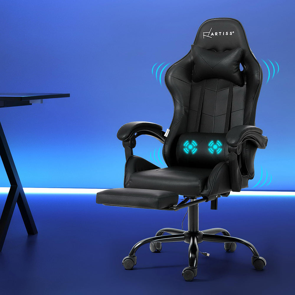 Black Artiss 2 Point Massage Gaming Office Chair footrest with adjustable design, ergonomic features, and padded surface.