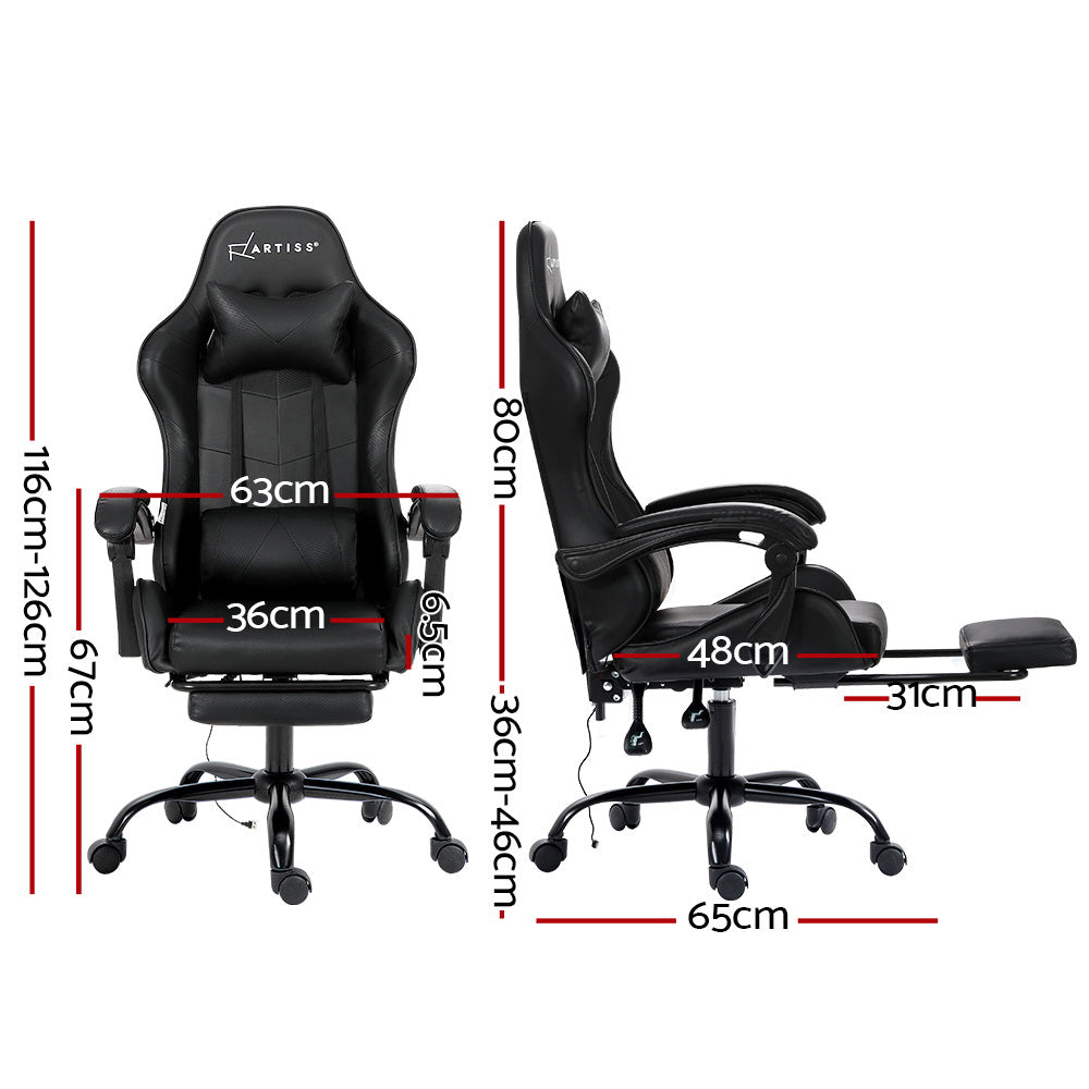 Black Artiss 2 Point Massage Gaming Office Chair footrest with adjustable height and ergonomic design, part of Hlpmedical massage chair collection.