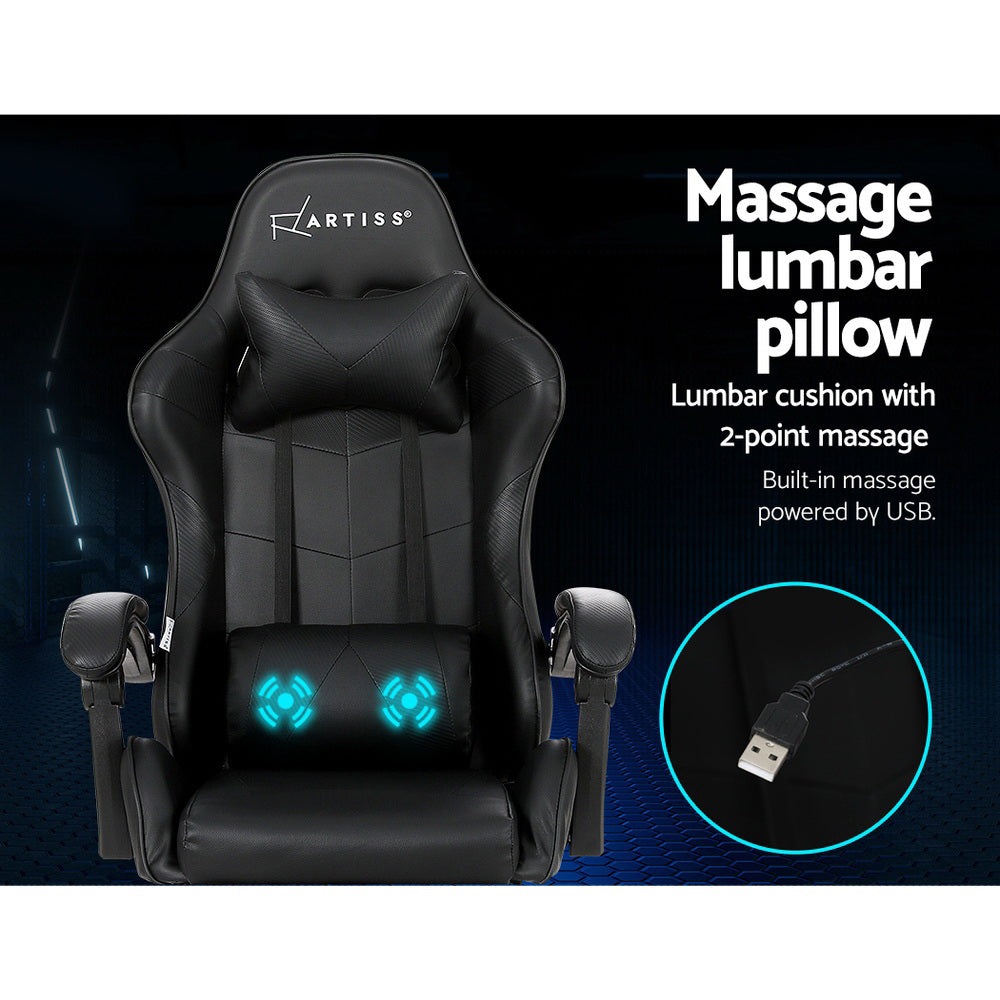 Black Artiss 2 Point Massage Gaming Office Chair footrest with adjustable height and ergonomic design for comfort and support.
