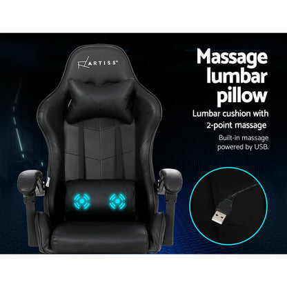 Black Artiss 2 Point Massage Gaming Office Chair footrest with adjustable height and ergonomic design for comfort and support.