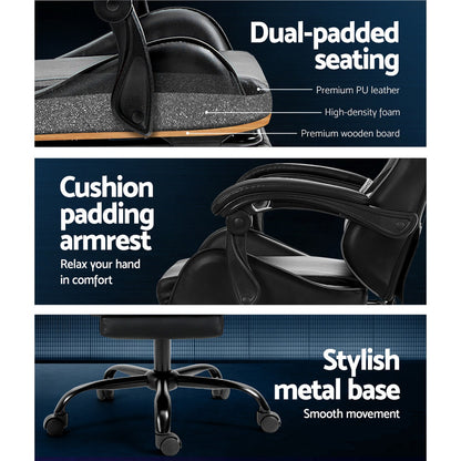 Black Artiss 2 Point Massage Gaming Office Chair with footrest, showcasing ergonomic design and adjustable features.