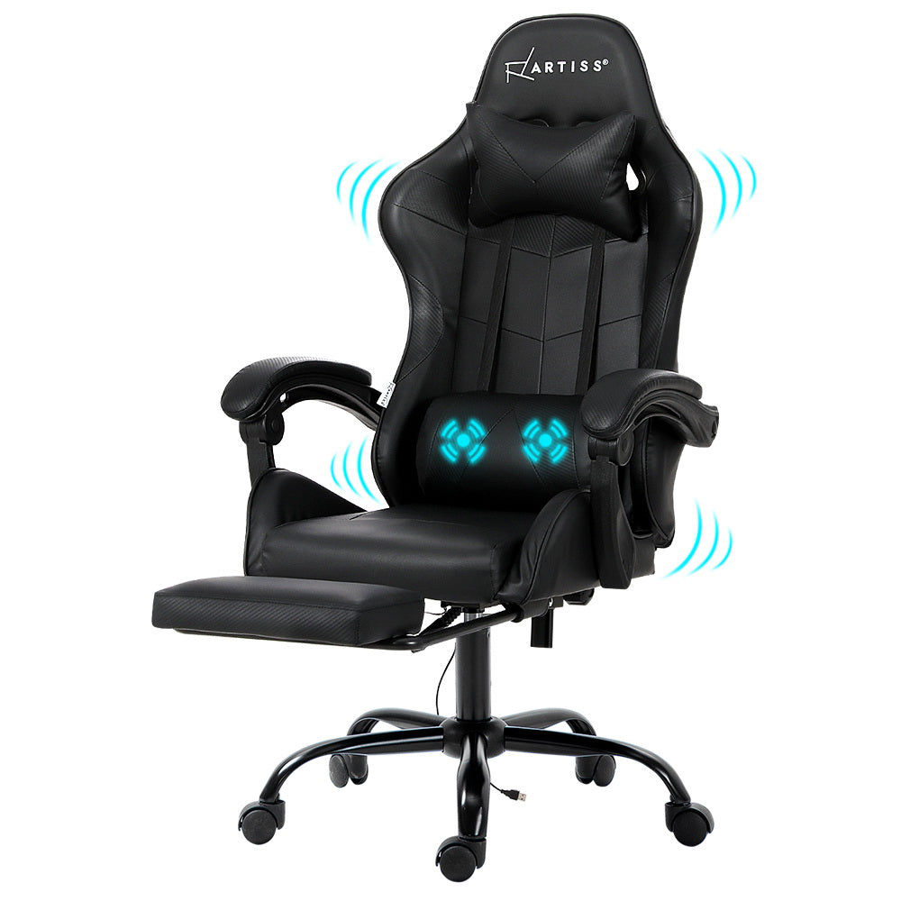 Black Artiss 2-Point Massage Gaming Office Chair footrest, part of Hlpmedical's massage chair collection, with ergonomic design.