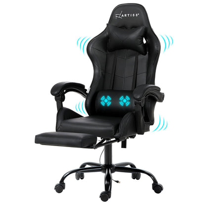 Black Artiss 2-Point Massage Gaming Office Chair footrest, part of Hlpmedical's massage chair collection, with ergonomic design.