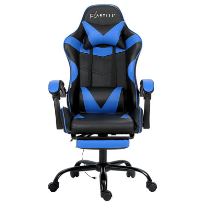 Blue Artiss 2 Point Massage Gaming Office Chair footrest, ergonomic design with adjustable features, ideal for comfort and support.