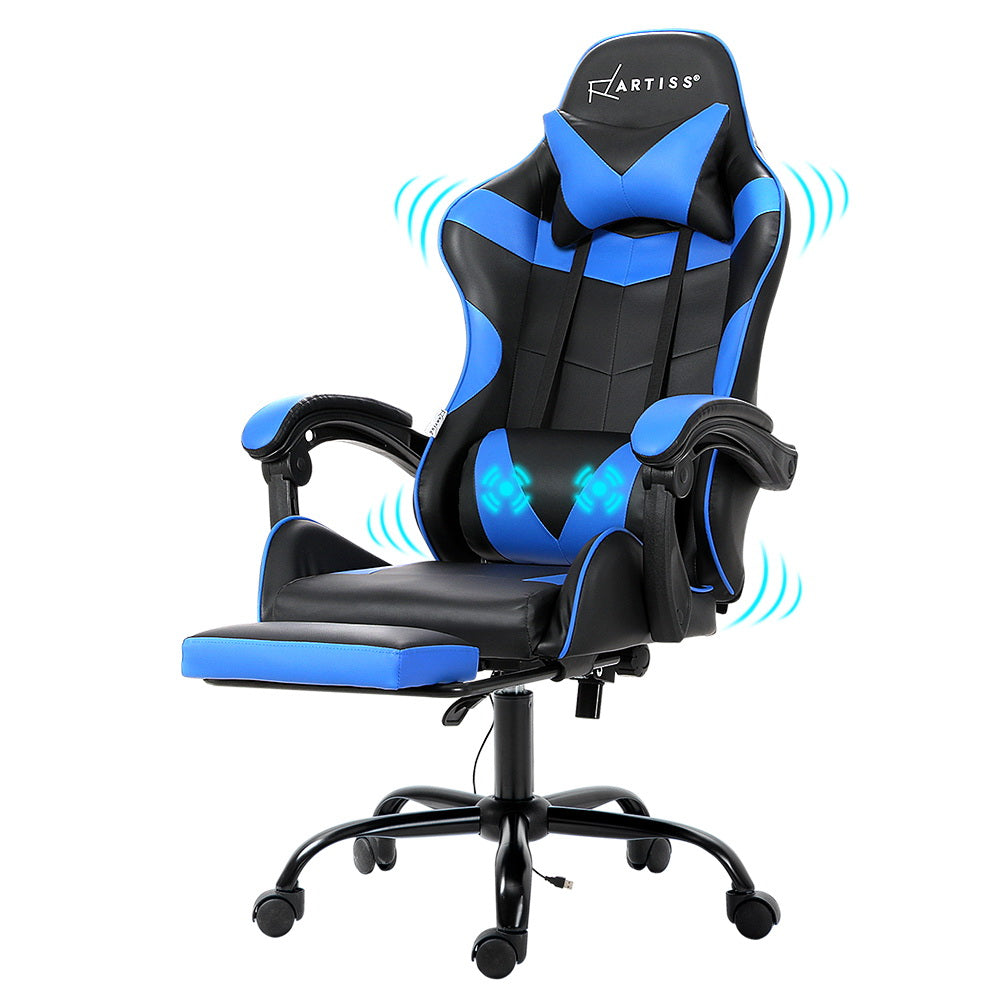 Blue Artiss 2 Point Massage Gaming Office Chair footrest with adjustable design, ergonomic cushioning, and supportive structure.