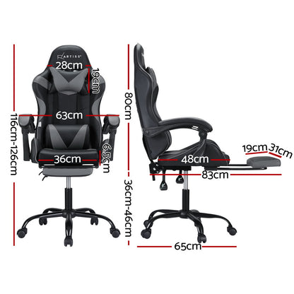 Grey Artiss 2 Point Massage Gaming Office Chair footrest with adjustable height and ergonomic design for comfortable seating.