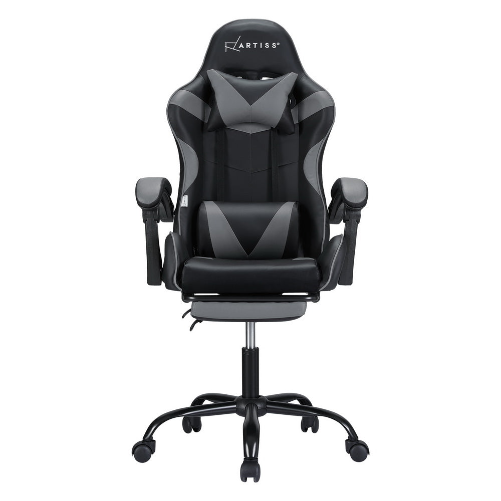 Grey Artiss 2 Point Massage Gaming Office Chair footrest with ergonomic design and adjustable features for comfort.