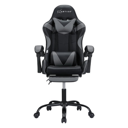 Grey Artiss 2 Point Massage Gaming Office Chair footrest with ergonomic design and adjustable features for comfort.