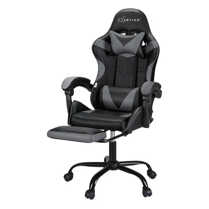 Grey Artiss 2 Point Massage Gaming Office Chair footrest with adjustable support, designed for comfort in gaming and office use.