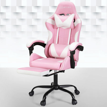 Pink Artiss 2-point massage gaming office chair footrest with adjustable height and ergonomic design for added comfort.