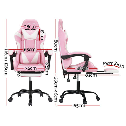Pink Artiss 2 Point Massage Gaming Office Chair footrest with adjustable height and ergonomic design for comfortable seating.