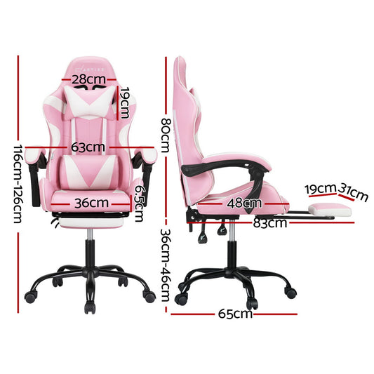 Pink Artiss 2 Point Massage Gaming Office Chair footrest with adjustable height and ergonomic design for comfortable seating.