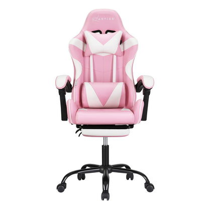 Pink Artiss 2-point massage gaming office chair footrest with cushioned surface and adjustable height for comfort.