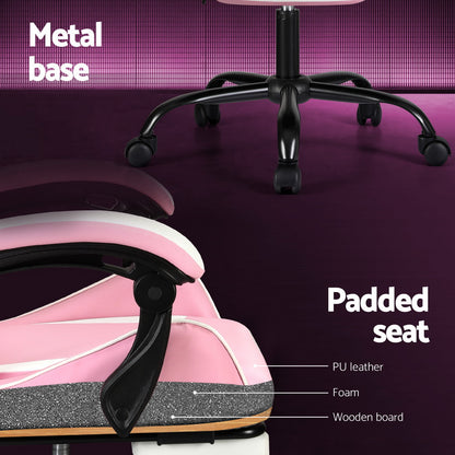 Pink Artiss 2 Point Massage Gaming Office Chair footrest with adjustable height, ergonomic design, and cushioned surface.