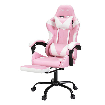 Pink Artiss 2 Point Massage Gaming Office Chair footrest, adjustable and cushioned for comfort during gaming or work sessions.
