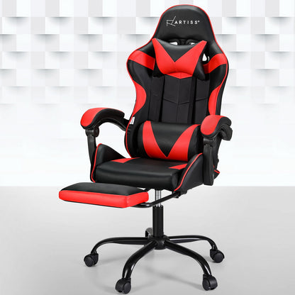 Red Artiss 2 Point Massage Gaming Office Chair footrest, part of Hlpmedical massage chair furniture collection.