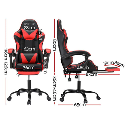 Red Artiss 2-point massage gaming office chair footrest with adjustable height and ergonomic design, by Hlpmedical.