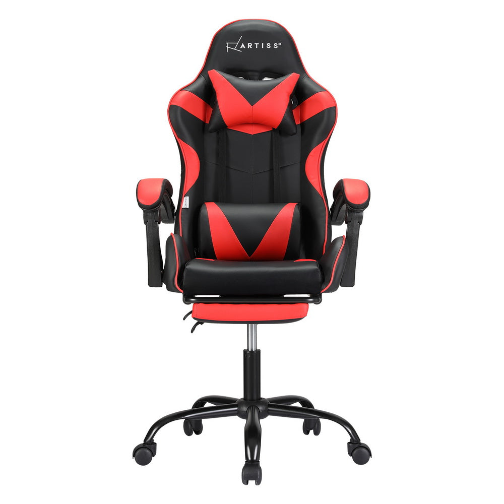 Red Artiss 2-point massage gaming office chair footrest with adjustable height and ergonomic design for comfort.