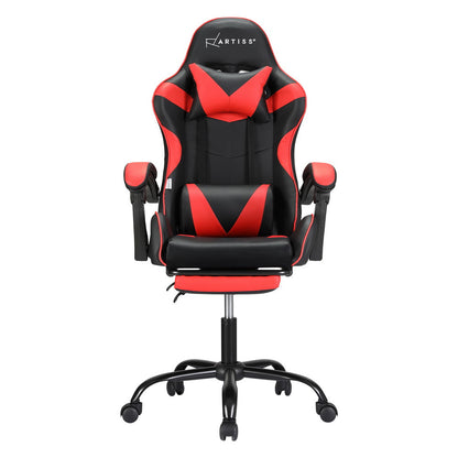 Red Artiss 2-point massage gaming office chair footrest with adjustable height and ergonomic design for comfort.