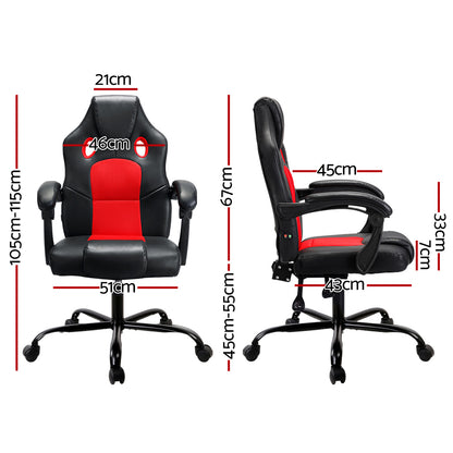 Red Artiss 2 Point Massage Gaming Office Chair with PU leather upholstery, designed for comfort and support.