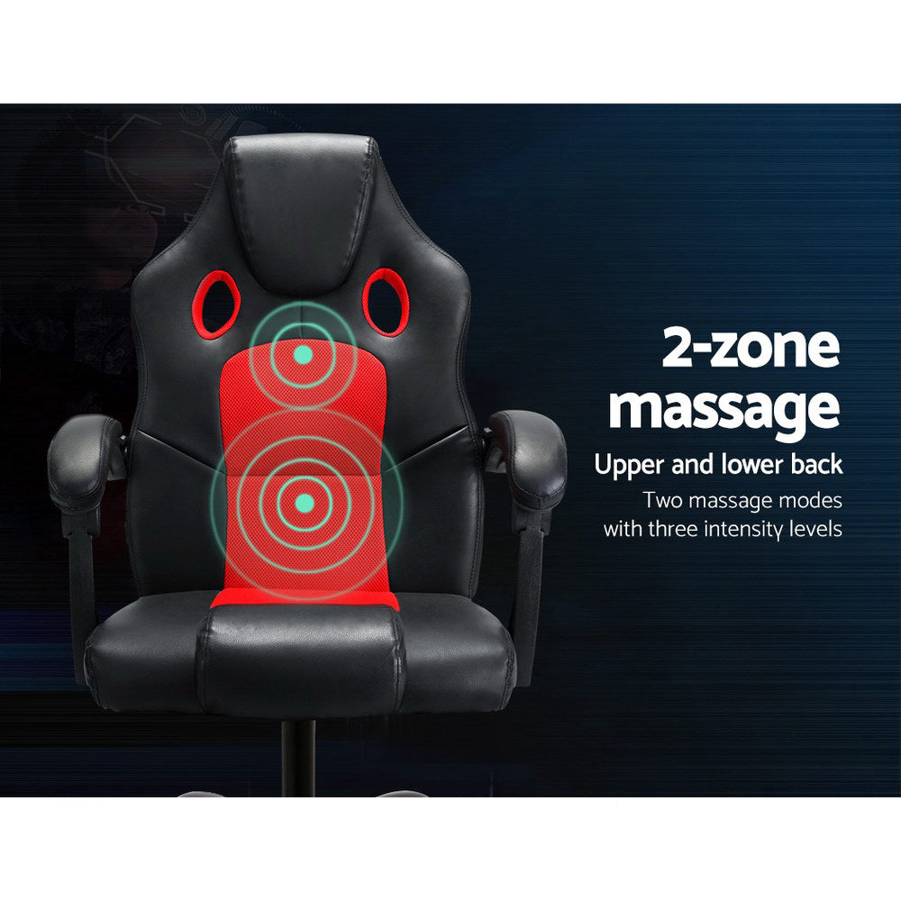 Red Artiss 2 Point Massage Gaming Office Chair with PU leather upholstery and ergonomic design for comfort and support.