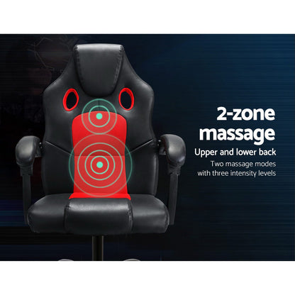 Red Artiss 2 Point Massage Gaming Office Chair with PU leather upholstery and ergonomic design for comfort and support.