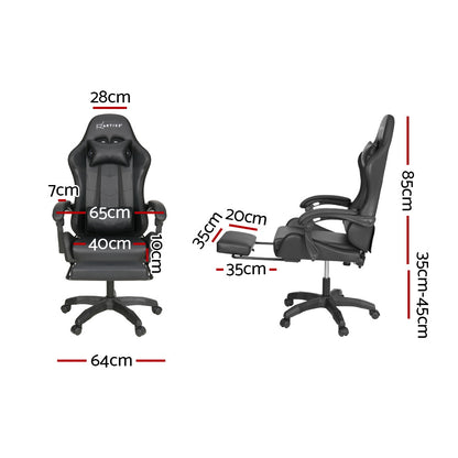 Artiss 6-point massage gaming office chair in black with LED footrest, ergonomic design, ideal for gaming and office use.
